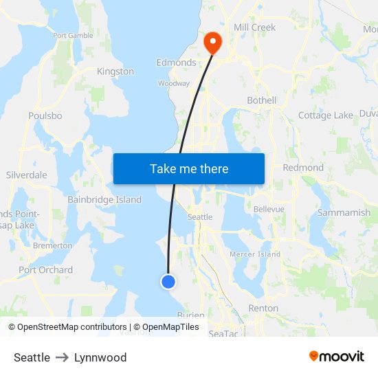 Seattle to Lynnwood map