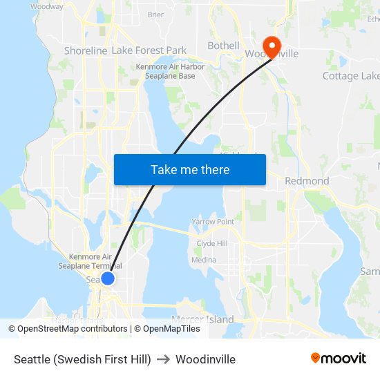 Seattle (Swedish First Hill) to Woodinville map