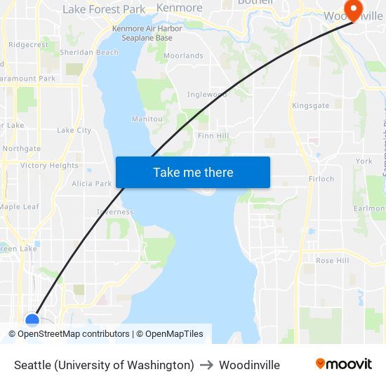 Seattle (University of Washington) to Woodinville map