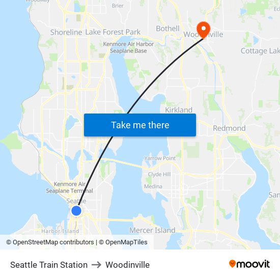 Seattle Train Station to Woodinville map