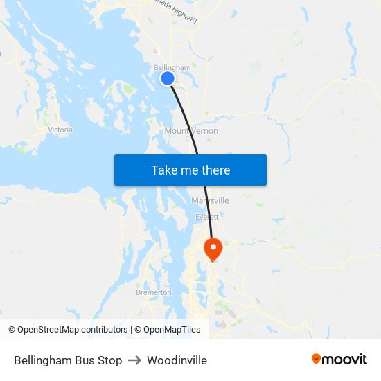 Bellingham Bus Stop to Woodinville map