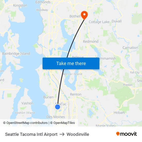 Seattle Tacoma Intl Airport to Woodinville map