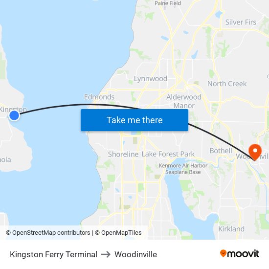 Kingston Ferry Terminal to Woodinville map