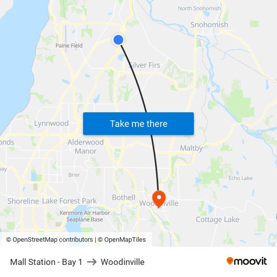 Mall Station - Bay 1 to Woodinville map