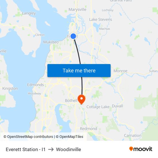 Everett Station - I1 to Woodinville map