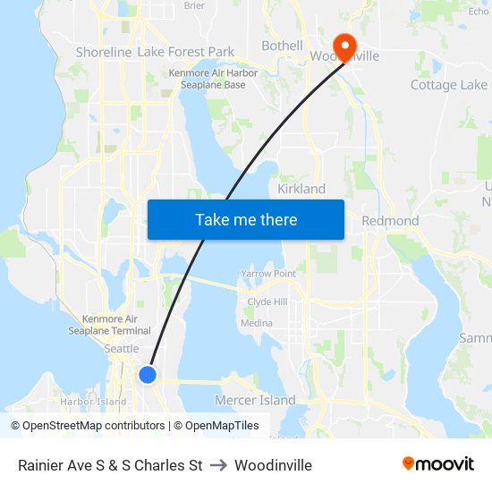 Rainier Ave S & S Charles St to Woodinville map