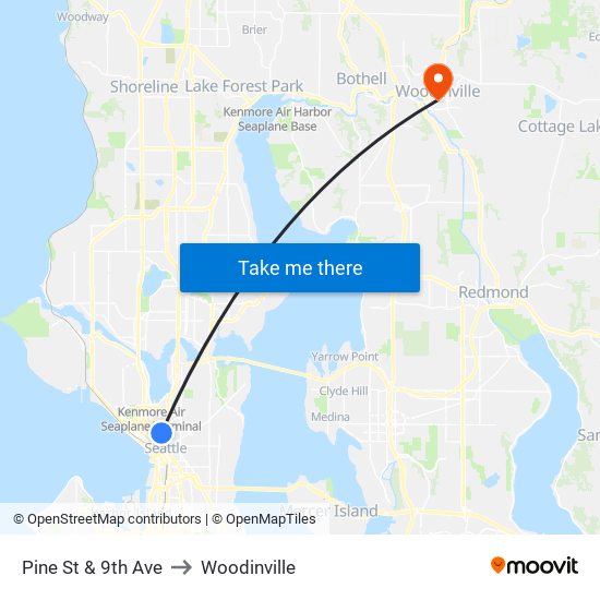 Pine St & 9th Ave to Woodinville map