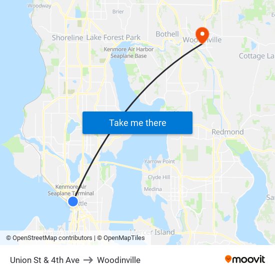 Union St & 4th Ave to Woodinville map