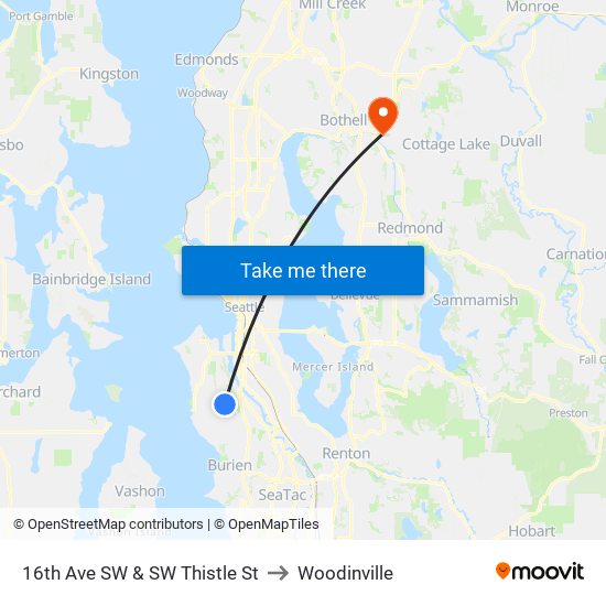 16th Ave SW & SW Thistle St to Woodinville map