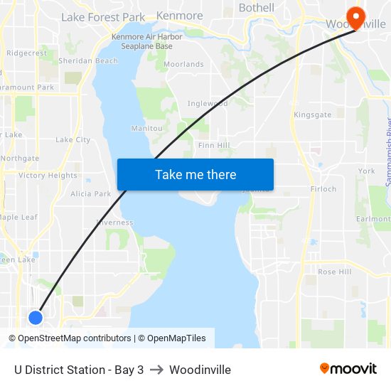 U District Station - Bay 3 to Woodinville map