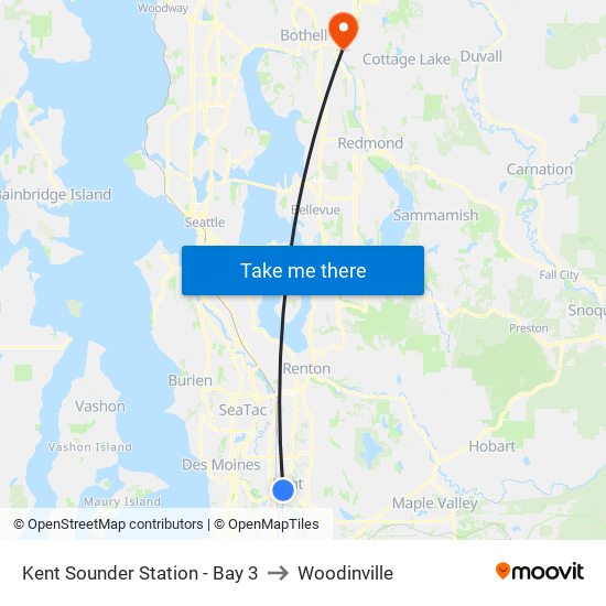 Kent Sounder Station - Bay 3 to Woodinville map