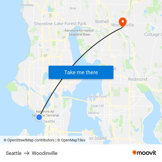 Seattle to Woodinville map