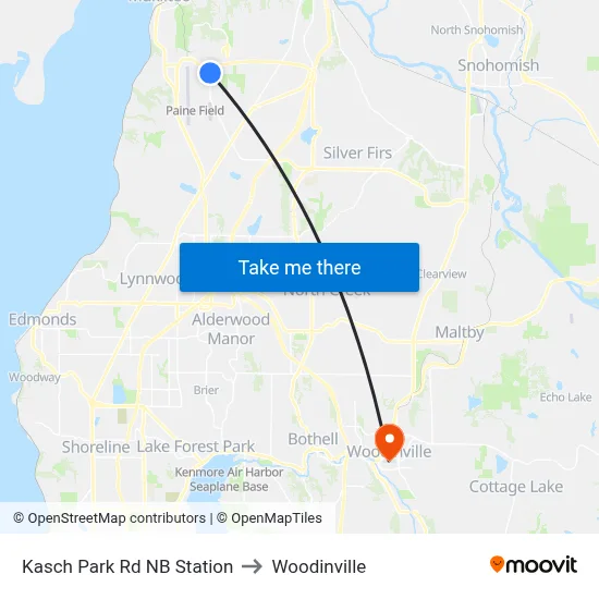 Kasch Park Rd NB Station to Woodinville map