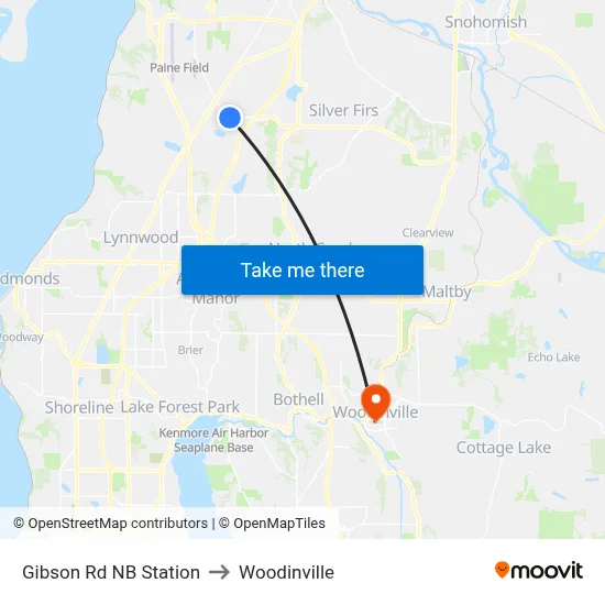 Gibson Rd NB Station to Woodinville map
