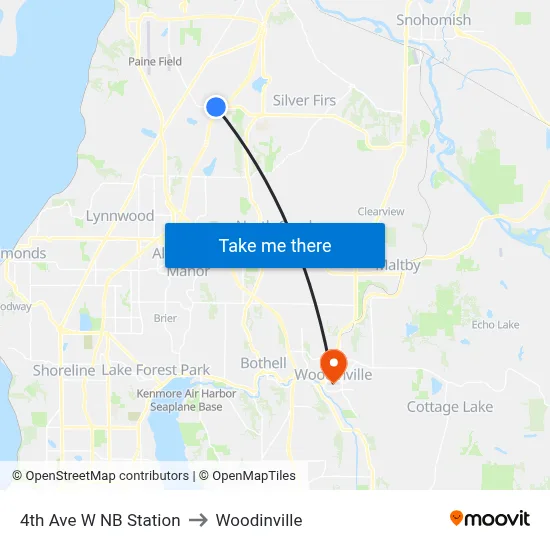 4th Ave W NB Station to Woodinville map