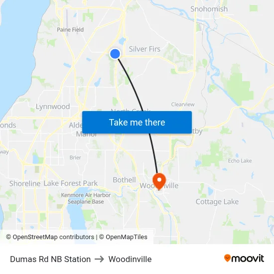 Dumas Rd NB Station to Woodinville map