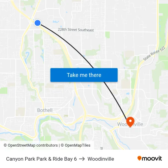 Canyon Park Park & Ride Bay 6 to Woodinville map