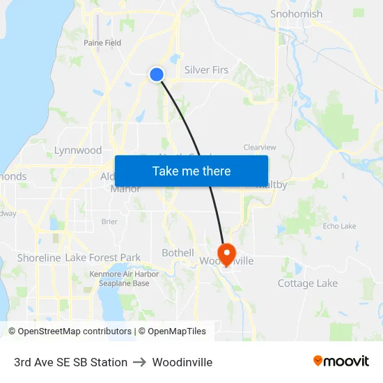 3rd Ave SE SB Station to Woodinville map