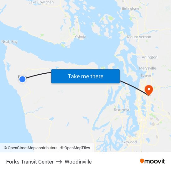 Forks Transit Center to Woodinville map