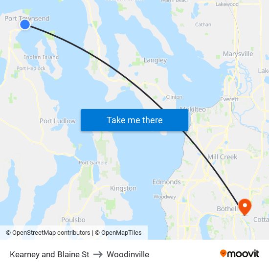 Kearney and Blaine St to Woodinville map