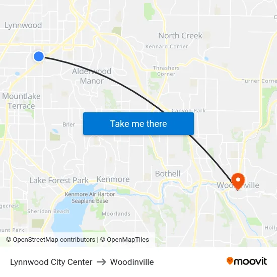 Lynnwood City Center to Woodinville map