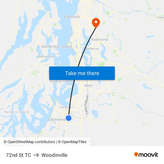 72nd St TC to Woodinville map