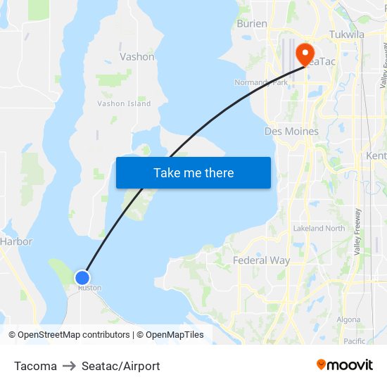 Tacoma to Seatac/Airport map