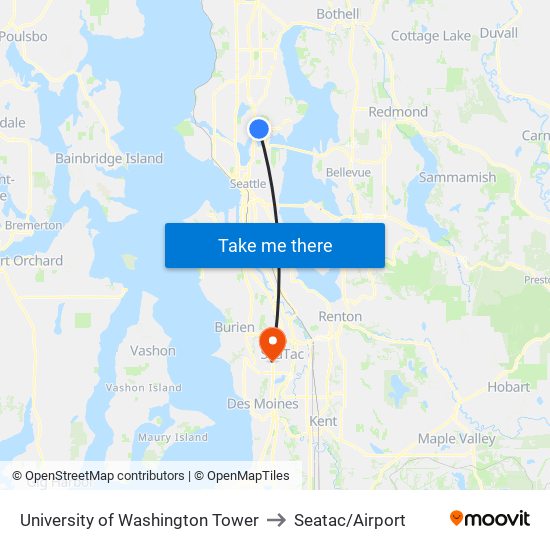 University of Washington Tower to Seatac/Airport map