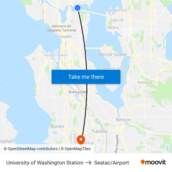 University of Washington Station to Seatac/Airport map