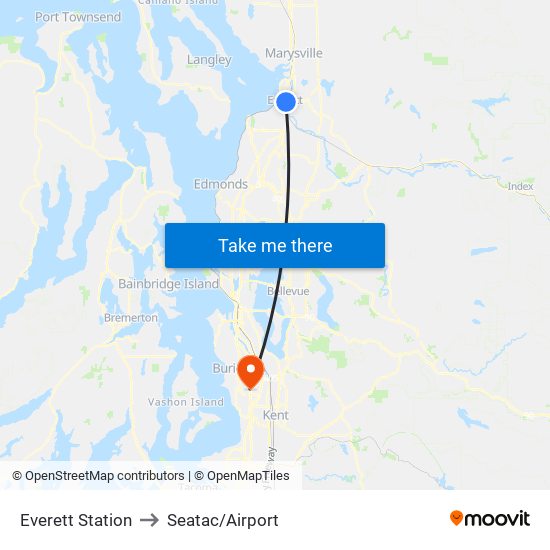 Everett Station to Seatac/Airport map