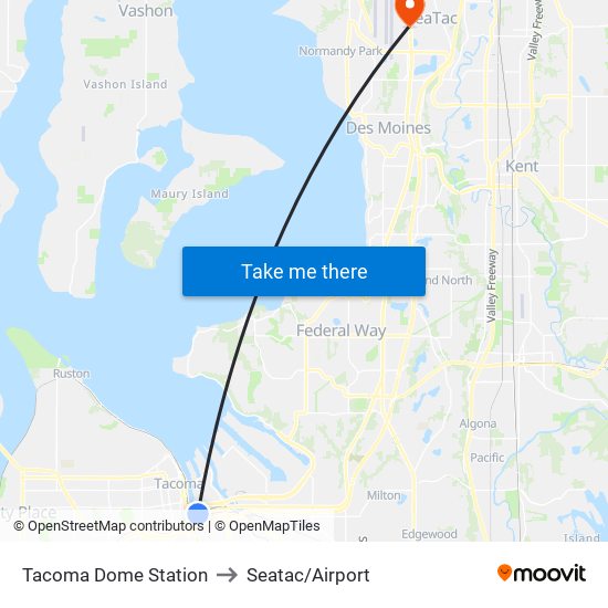 Tacoma Dome Station to Seatac/Airport map