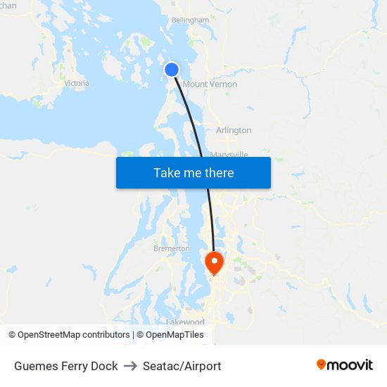 Guemes Ferry Dock to Seatac/Airport map