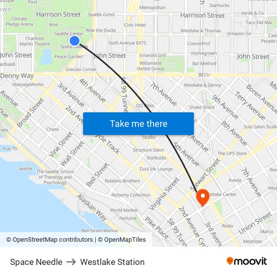 Space Needle to Westlake Station map