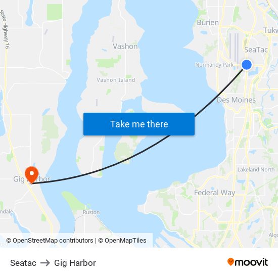 Seatac to Gig Harbor map