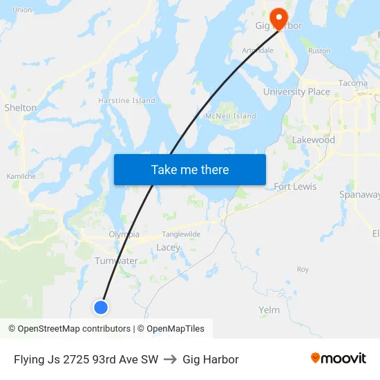 Flying Js 2725 93rd Ave SW to Gig Harbor map