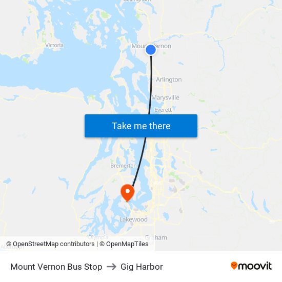 Mount Vernon Bus Stop to Gig Harbor map