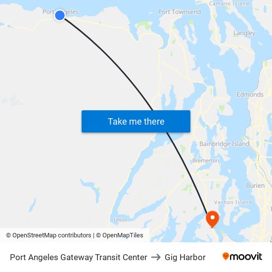 Port Angeles Gateway Transit Center to Gig Harbor map