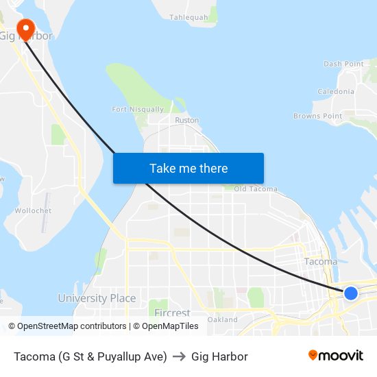 Tacoma (G St & Puyallup Ave) to Gig Harbor map