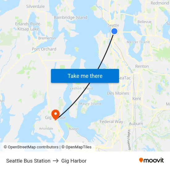 Seattle Bus Station to Gig Harbor map