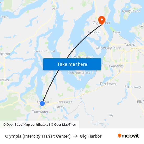 Olympia (Intercity Transit Center) to Gig Harbor map