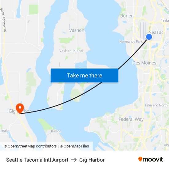 Seattle Tacoma Intl Airport to Gig Harbor map