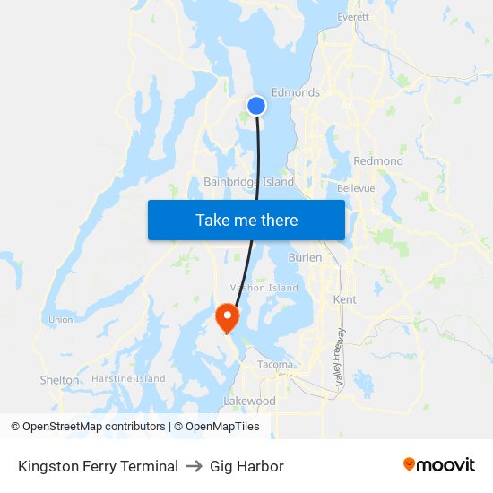 Kingston Ferry Terminal to Gig Harbor map