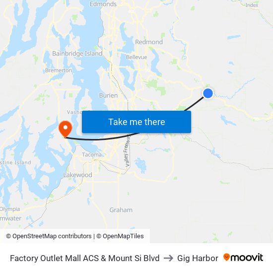 Factory Outlet Mall ACS & Mount Si Blvd to Gig Harbor map