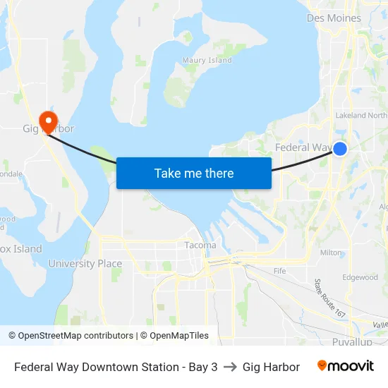 Federal Way Downtown Station - Bay 3 to Gig Harbor map
