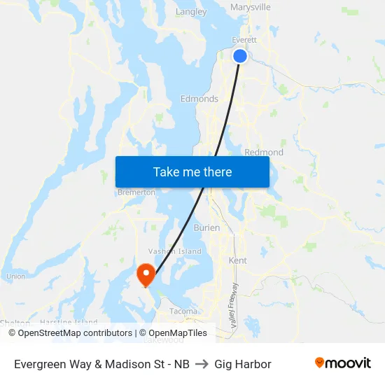 Evergreen Way & Madison St - NB to Gig Harbor map