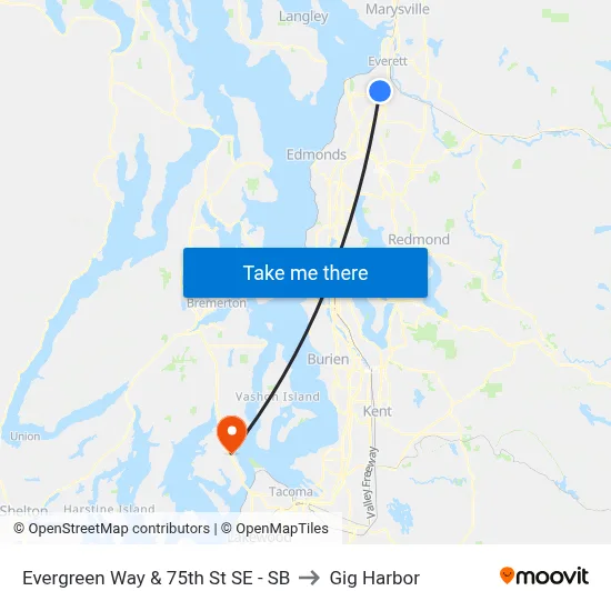 Evergreen Way & 75th St SE - SB to Gig Harbor map