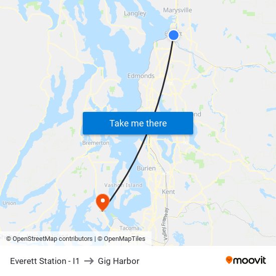 Everett Station - I1 to Gig Harbor map