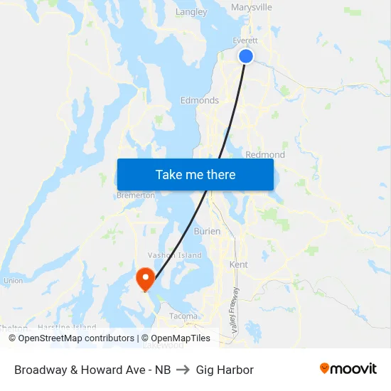 Broadway & Howard Ave - NB to Gig Harbor map