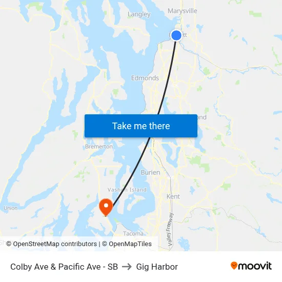 Colby Ave & Pacific Ave - SB to Gig Harbor map