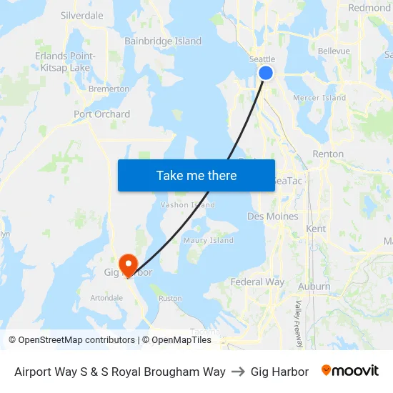 Airport Way S & S Royal Brougham Way to Gig Harbor map